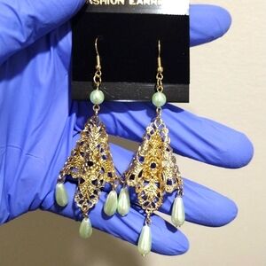 Gold Filigree Design Long Beads Drop Dangle Earrings Women Jewelry  #4